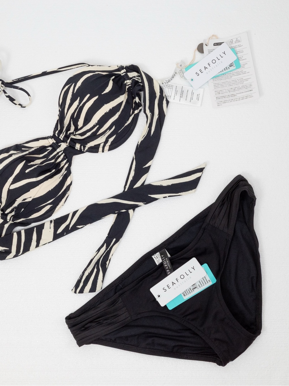 Seafolly Black & Cream Zebra-Print Bandeau Bikini Set